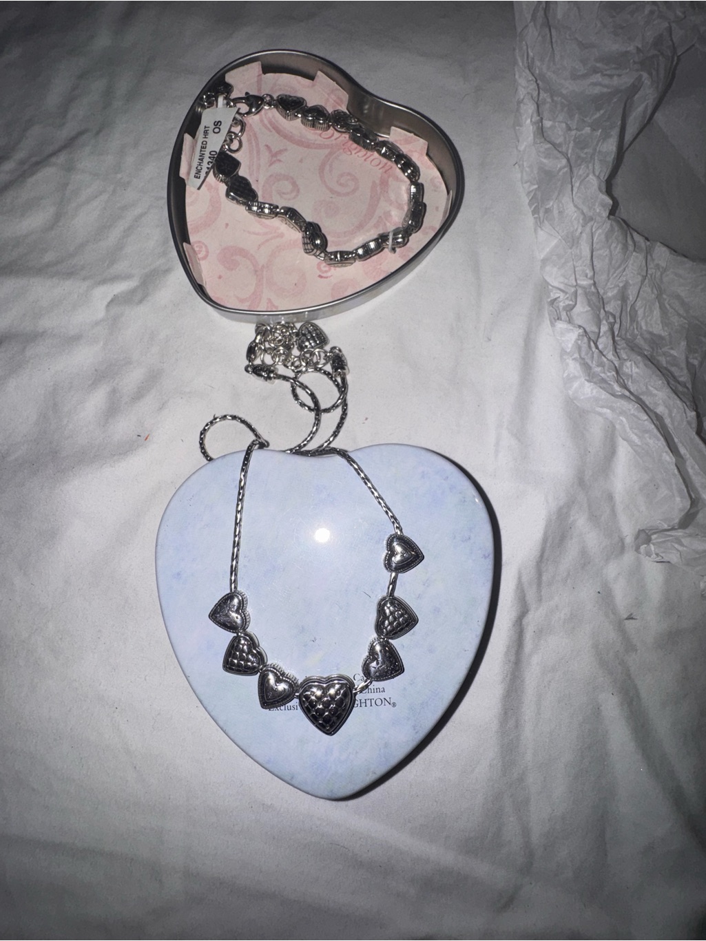 Brighton Silver Heart Link Necklace And Bracelet Set